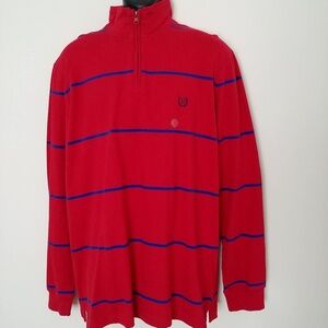 Men's Red and Blue Stripe 1/4 Zip Pullover Shirt